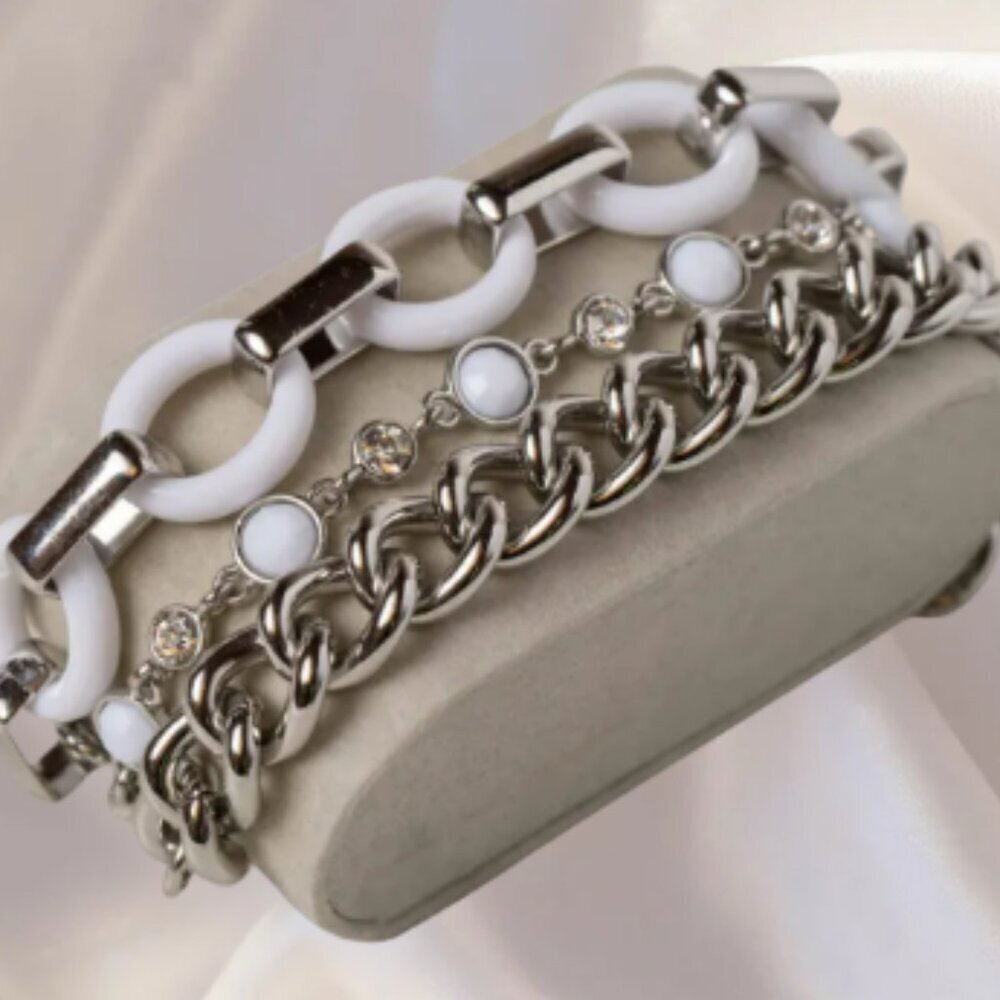 Lia Sophia Wayfarer Bracelets: White or Blue Resin & Crystal Triple Strand (J17)